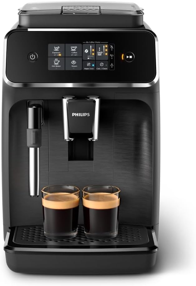 Philips Kaffeevollautomat Panarello 2200 Serie, Schwarz, 2 Spezialitäten | Espressomaschine, klassischer Milchaufschäumer, Touch-Display, Keramikmahlwerk (EP2220/10)