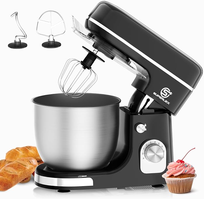 SUPERLEX Knetmaschine 1300W mit 5L Edelstahl-Rührschüssel, Küchenmaschine